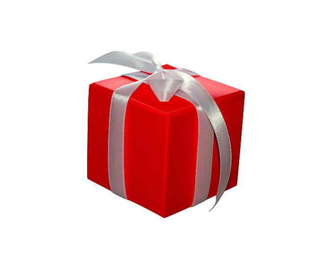 istock Red gift box with ribbon bow isolated on white background 600156316