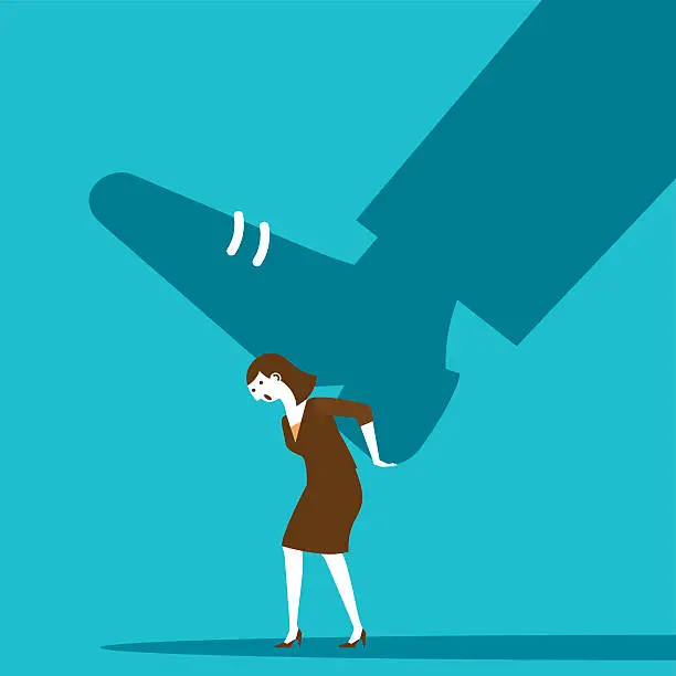 Vector illustration of Businesswoman Stepped On By Giant | New Business Concept