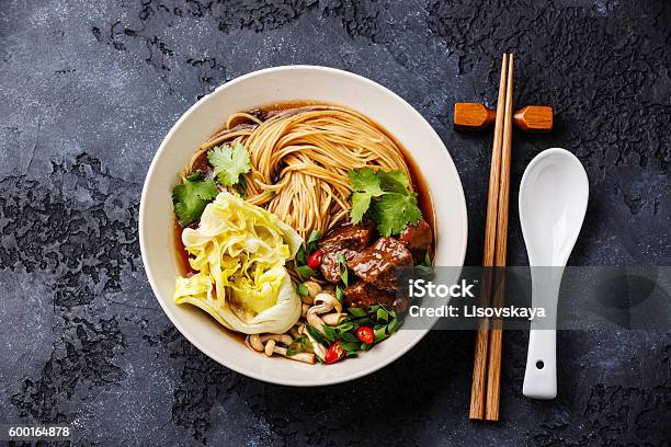 Noodles In Broth With Beef Stock Photo - Download Image Now - Beef, Beef Stew, Bowl