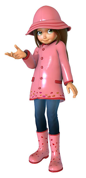 Cute girl in pink raincoat and boots