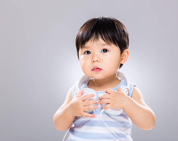 istock Chinese toddler with headphones 600166480