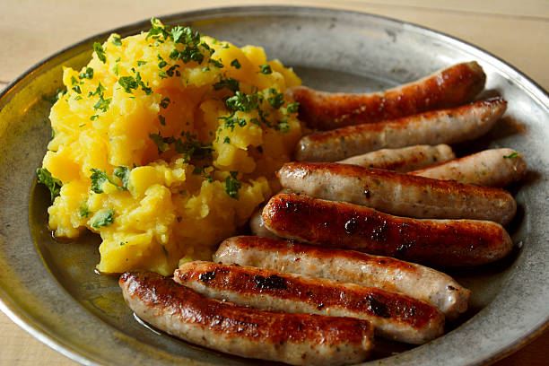 Nuremberg sausages with potato salad.