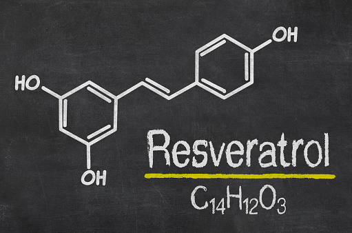 Blackboard with the chemical formula of Resveratrol
