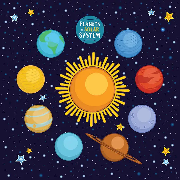 Vector illustration of Planets of solar system in outer space, cartoon vector illustration