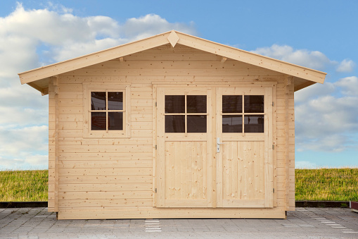front view of a new shed isolated with clippping path
