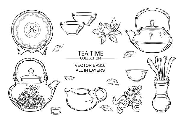 tea ceremony 설정 - chinese tea stock illustrations