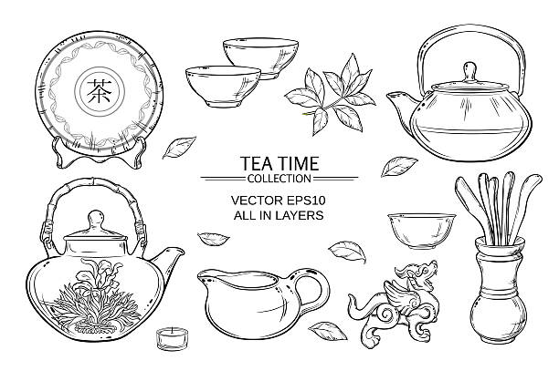 ceremonia herbaty zestaw - chinese tea stock illustrations