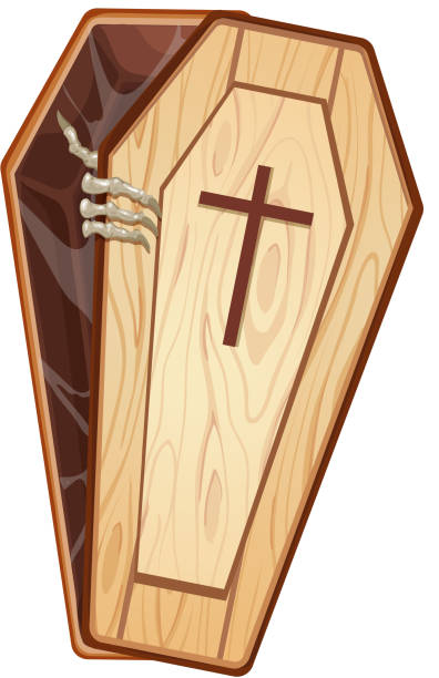 istock Illustration of a wooden coffin 600375144