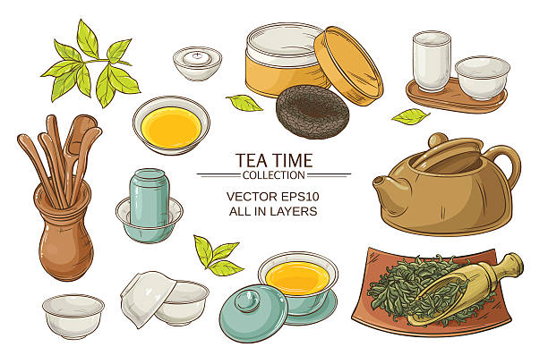 tea ceremony 설정 - chinese tea stock illustrations