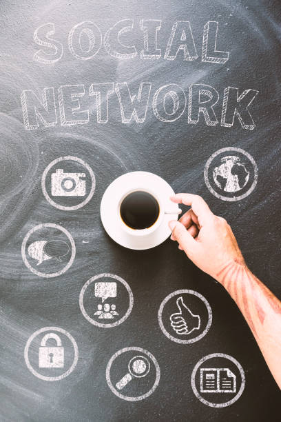 istock Social media concept, coffee and social netwoking tools 600375394
