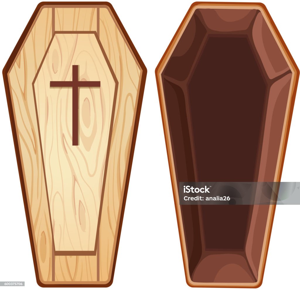 Illustration with open wooden coffin Illustration with open wooden coffin.File saved in EPS 10 format and contains blend and transparency effect Coffin stock vector