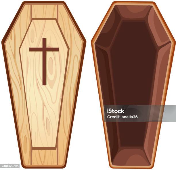 Illustration With Open Wooden Coffin Stock Illustration - Download Image Now - Coffin, Open, Cemetery