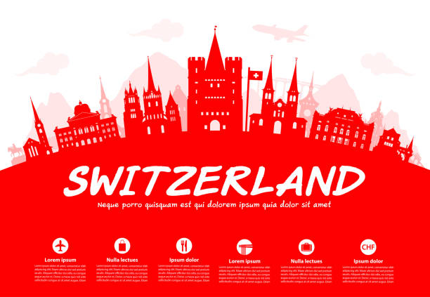 szwajcaria travel landmarks. - swiss culture illustrations stock illustrations