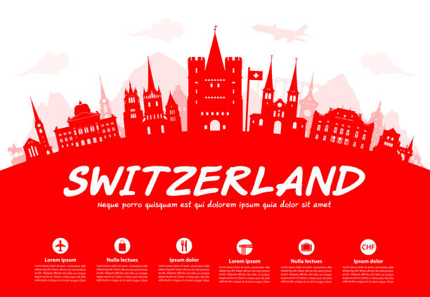 switzerland travel landmarks. - i̇sviçre illüstrasyonlar stock illustrations