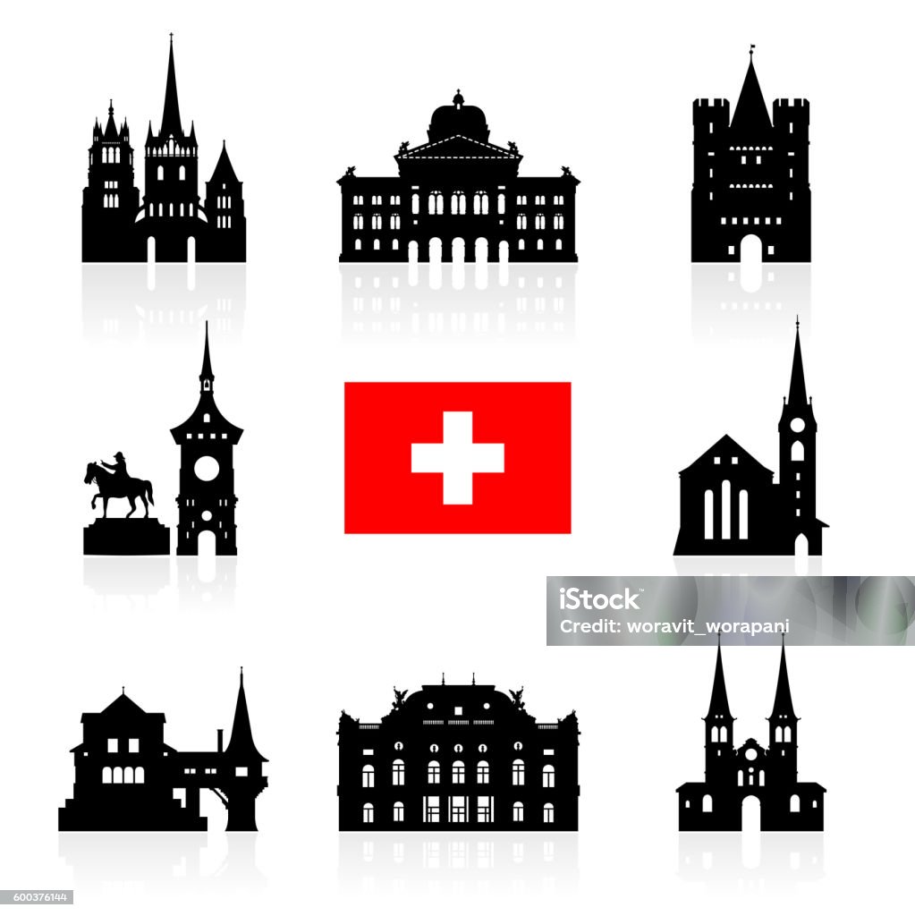 Switzerland Travel Landmarks. Switzerland Travel Landmarks icon set. Vector and Illustration Switzerland stock vector