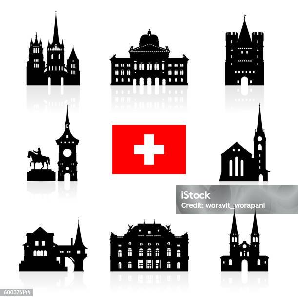 Switzerland Travel Landmarks Stock Illustration - Download Image Now - Switzerland, Famous Place, Bern
