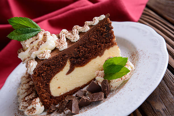 istock Piece of chocolate cheesecake with whipped cream 600379146