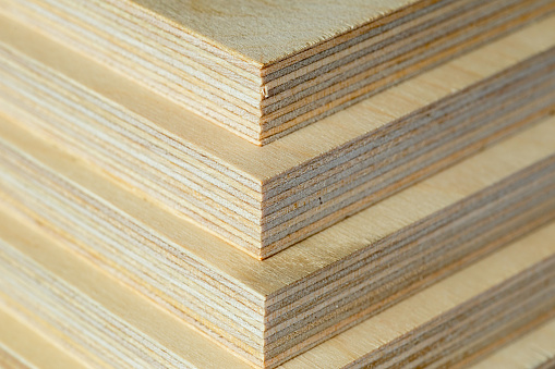 Isolate macro plywood boards stacked, board for flooring