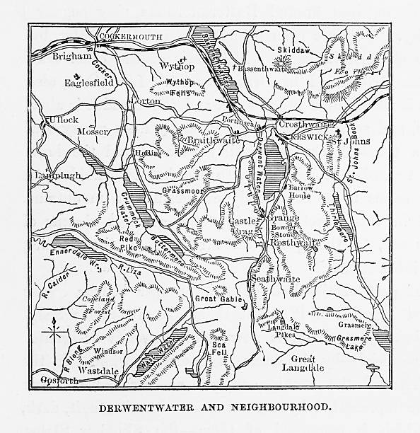 istock Map of Derwentwater, Keswick, England Victorian Engraving, 1840 600383402