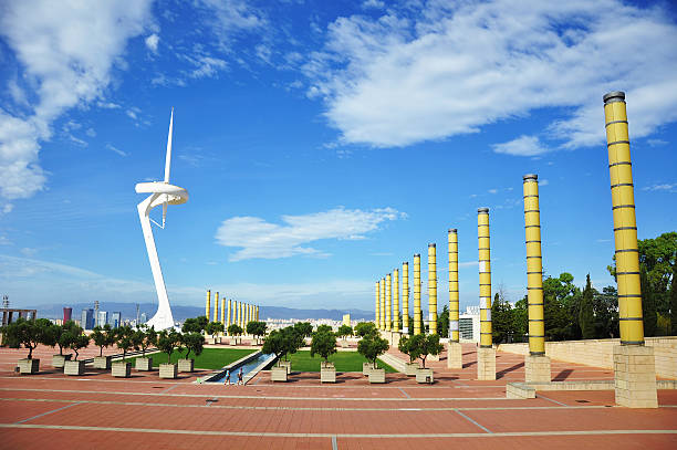 Olympic park in Barcelona Barcelona, Spain, September 16, 2015: Olympic park with telecommunication tower in Barcelona olympic city stock pictures, royalty-free photos & images