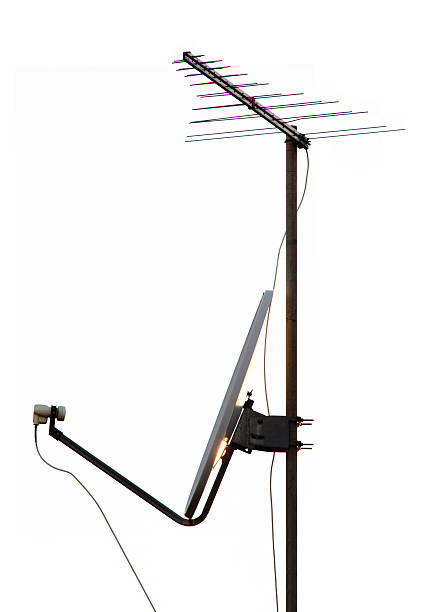 istock Satellite dish and tv antenna 600387512