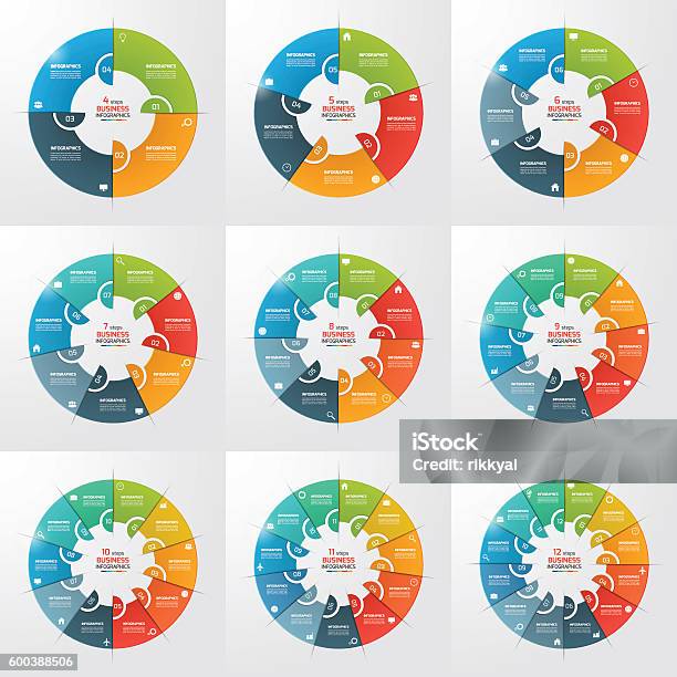 Set Of 412 Steps Pie Chart Circle Infographic Templates Stock Illustration - Download Image Now