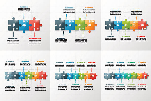 satz von puzzle-stil infografik-vorlagen 3-8 schritte - freizeitspiel grafiken stock-grafiken, -clipart, -cartoons und -symbole