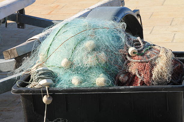 istock Fishing net in small mediterranean town Brela , Croatia 600394646