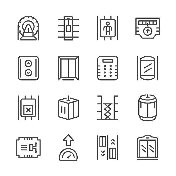 ilustrações de stock, clip art, desenhos animados e ícones de set line icons of elevator - computer icon icon set hotel symbol