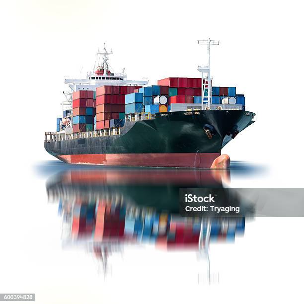 Container Cargo Ship Isolated On White Background Stock Photo - Download Image Now - Container Ship, Ship, Cut Out