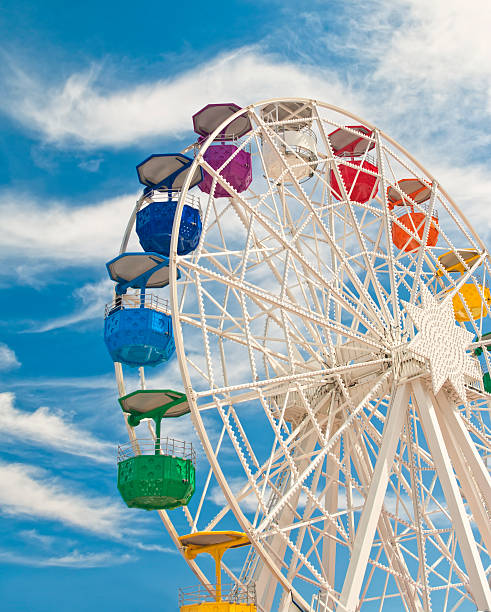 grande roda gigante com gôndolas coloridas contra o céu azul - mount tibidabo - fotografias e filmes do acervo