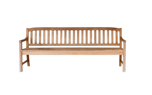 Old retro wooden bench isolated on white background with clipping path