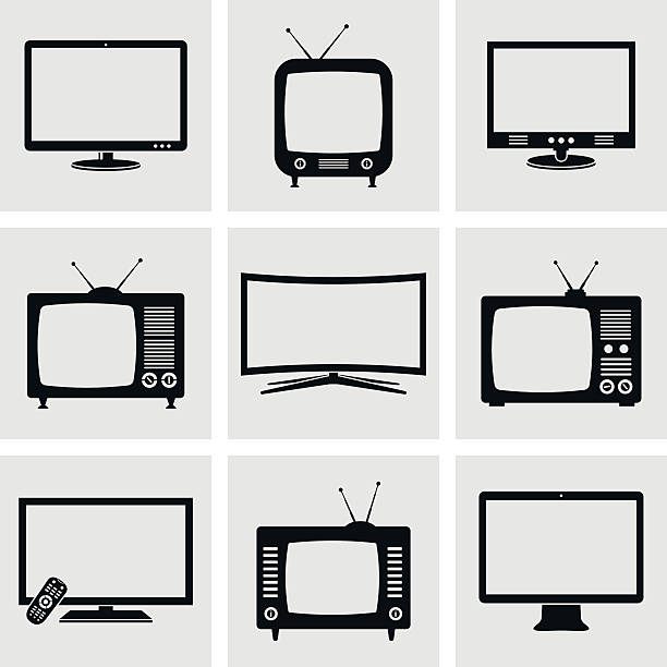 ilustraciones, imágenes clip art, dibujos animados e iconos de stock de conjunto de iconos de televisión - vector illustration video