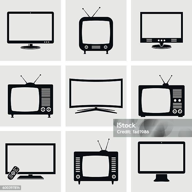 Ilustración de Conjunto De Iconos De Televisión y más Vectores Libres de Derechos de Televisión - Televisión, Industria televisiva, Ícono