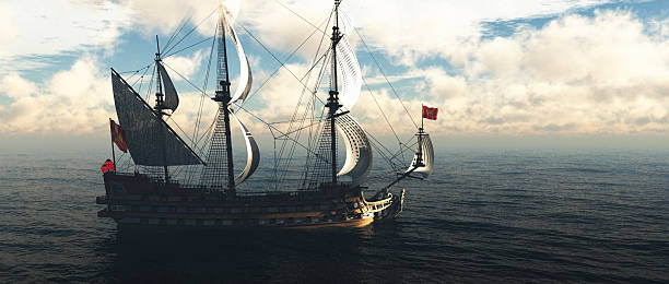 istock Abandoned historic sailing ship in the stormy sea 3d rendering 600398204
