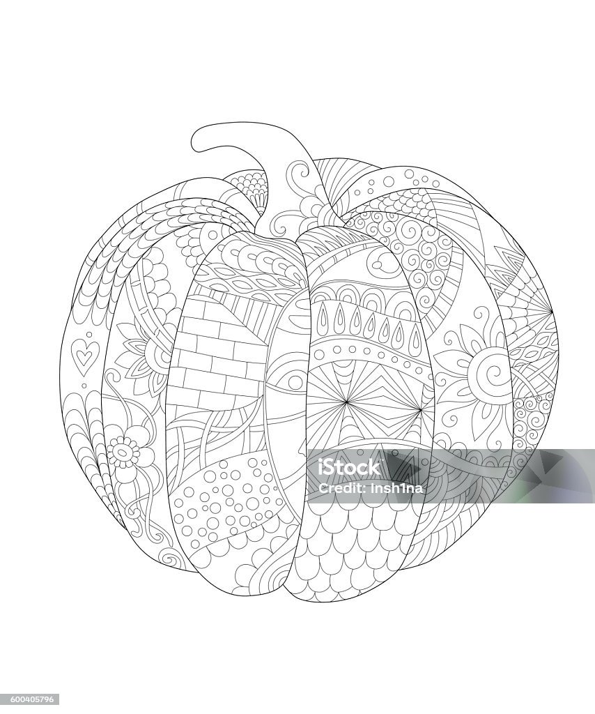 hand drawn decorative pumpkin hand drawn decorative pumpkin with beautiful floral patterns, design for coloring book for adult, Outline vector illustration Coloring Book Page - Illlustration Technique stock vector
