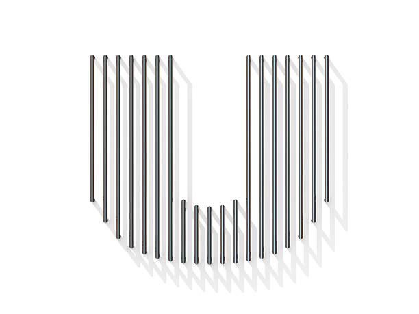 istock Silver, steel wire font. Letter U 600406516
