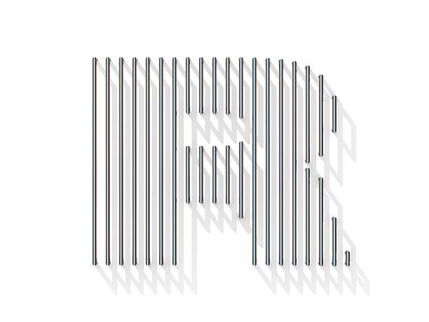 Silver, steel wire font. Letter R