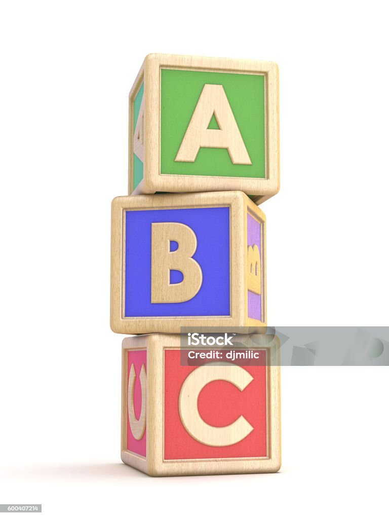 Les blocs de lettres A, B et C disposés verticalement. 3d - Photo de Jeu de construction libre de droits