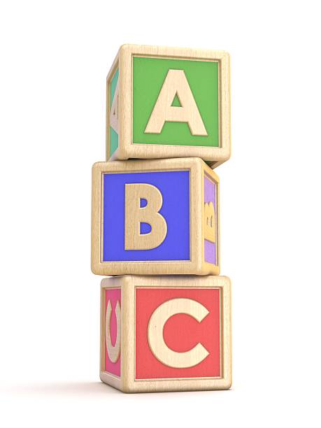 blocos de letras a, b e c verticalmente arranjados. 3d - alphabetical order block alphabet letter - fotografias e filmes do acervo