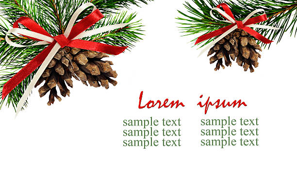 istock Christmas corner decorations with pine twigs, cones and ribbon b 600408118