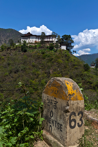 Facade of Luentshe Dzong monastery in Bhutan - Asia