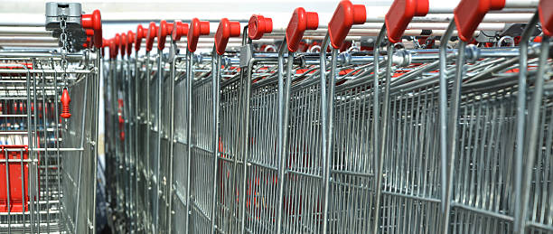 istock Group of grocery trolley 600415474