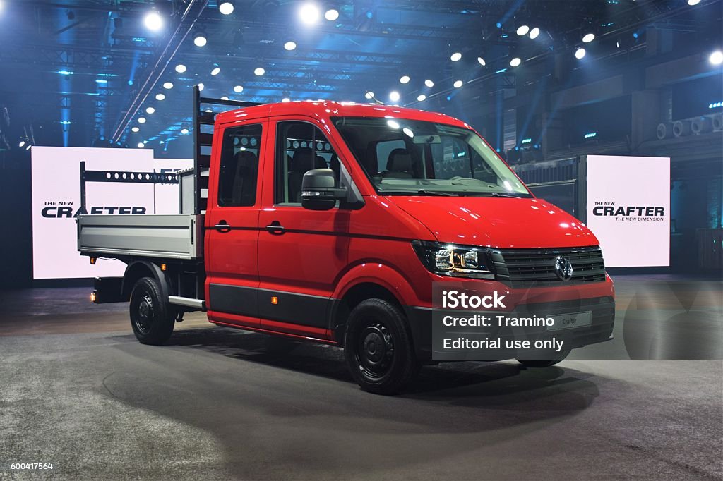 Volkswagen Crafter on the premiere Offenbach, Germany - September 8, 2016: Volkswagen Crafter commercial vehicle on the world premiere. The Crafter is one of the most popular commercial vehicles in Europe. Volkswagen Stock Photo