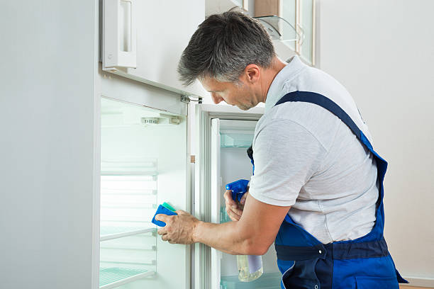 istock Janitor Cleaning Refrigerator At Home 600668746
