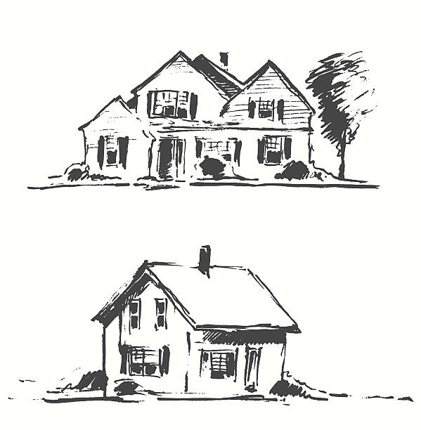 architekt projekt domy ilustracji wektora sporządzone. - frame human hand sketching doodle stock illustrations