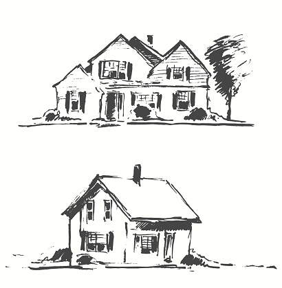 Architect draft of houses, vector illustration, hand drawn