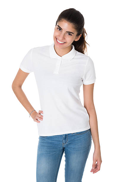 istock Beautiful Young Woman Wearing Blank White Tshirt 600671820