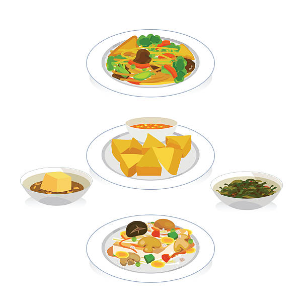 vegetarische speisen  - tofu chinese cuisine vegetarian food broccoli stock-grafiken, -clipart, -cartoons und -symbole