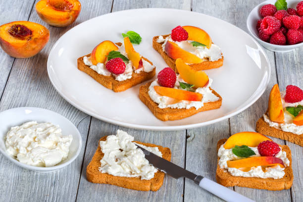 istock healthy summer fresh breakfast - toasts with mascarpone cheese, 600677382